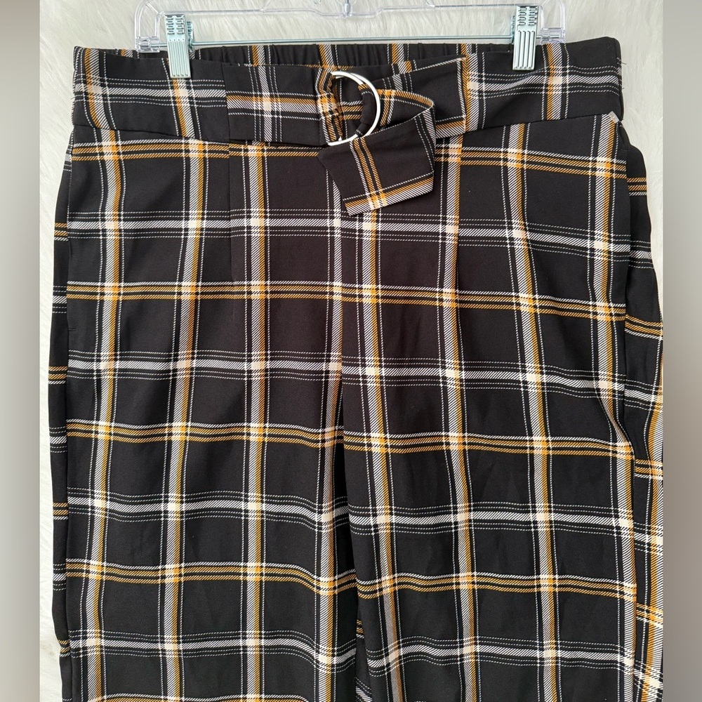 Soho Apparel black and yellow plaid ankle pants with a d-ring belt closure - Picture 2 of 4